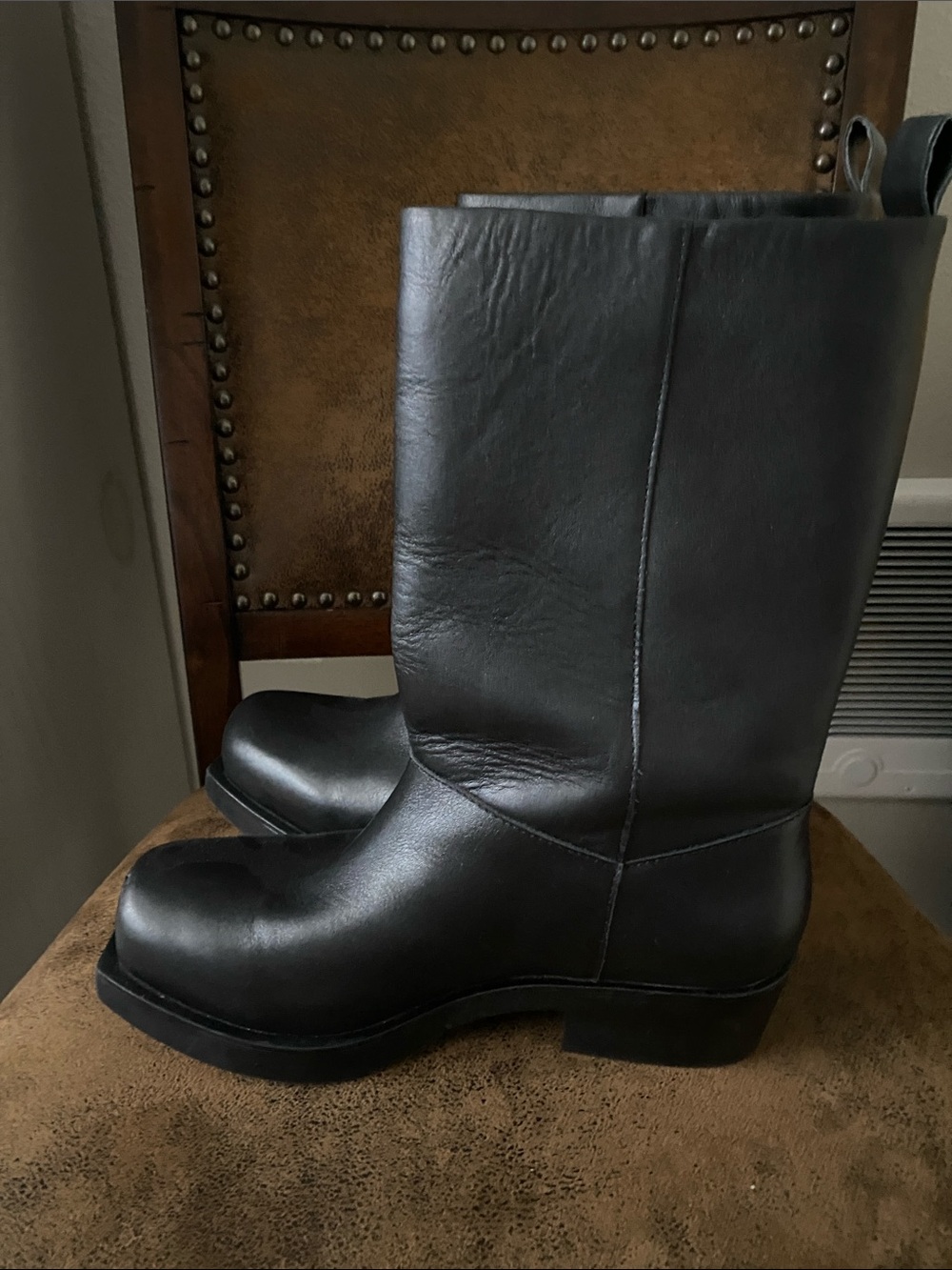 Zara Limited Edition Genuine Leather Mid-Calf Square Toe Boots 39